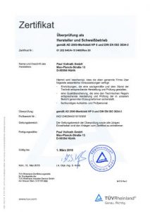Überprüfung als Hersteller und Schweißfachbetrieb nach AD 2000-Merkblatt HP 0 und DIN EN ISO 3834-3